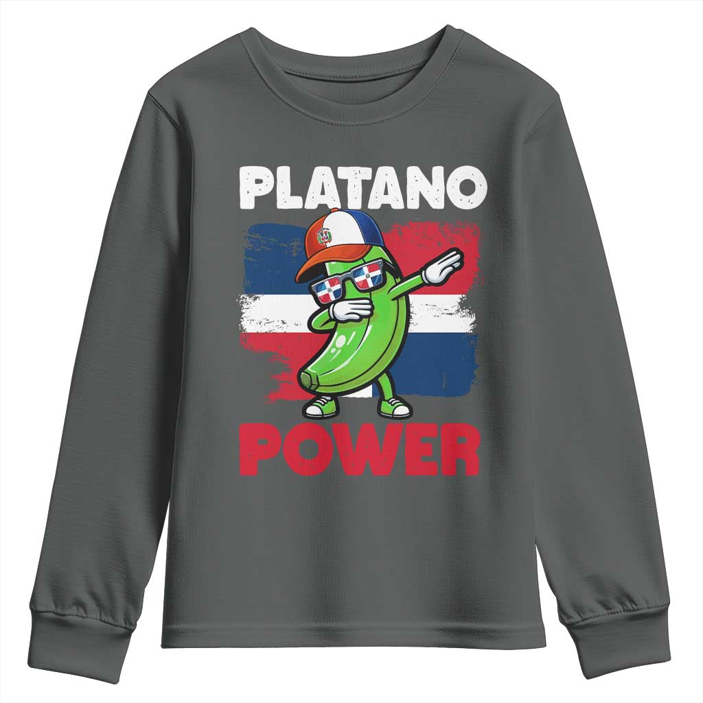 Platano Power Youth Sweatshirt Funny Dominican Republic Flag Baseball TS11 Dark Heather Print Your Wear