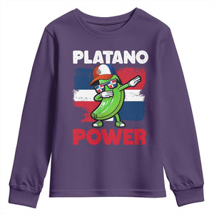 Platano Power Youth Sweatshirt Funny Dominican Republic Flag Baseball TS11 Purple Print Your Wear