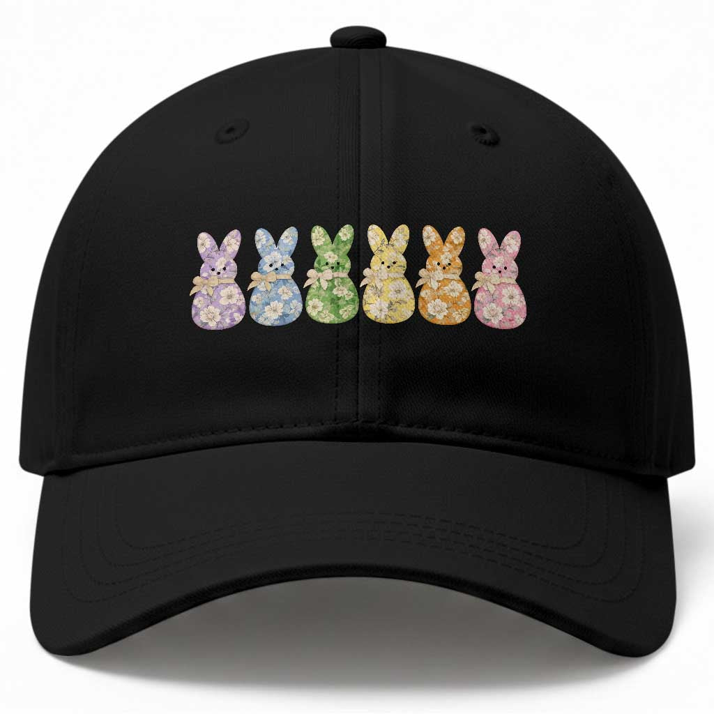 Easter Day Vintage Colorful Floral Sugary Bunnies Baseball Cap