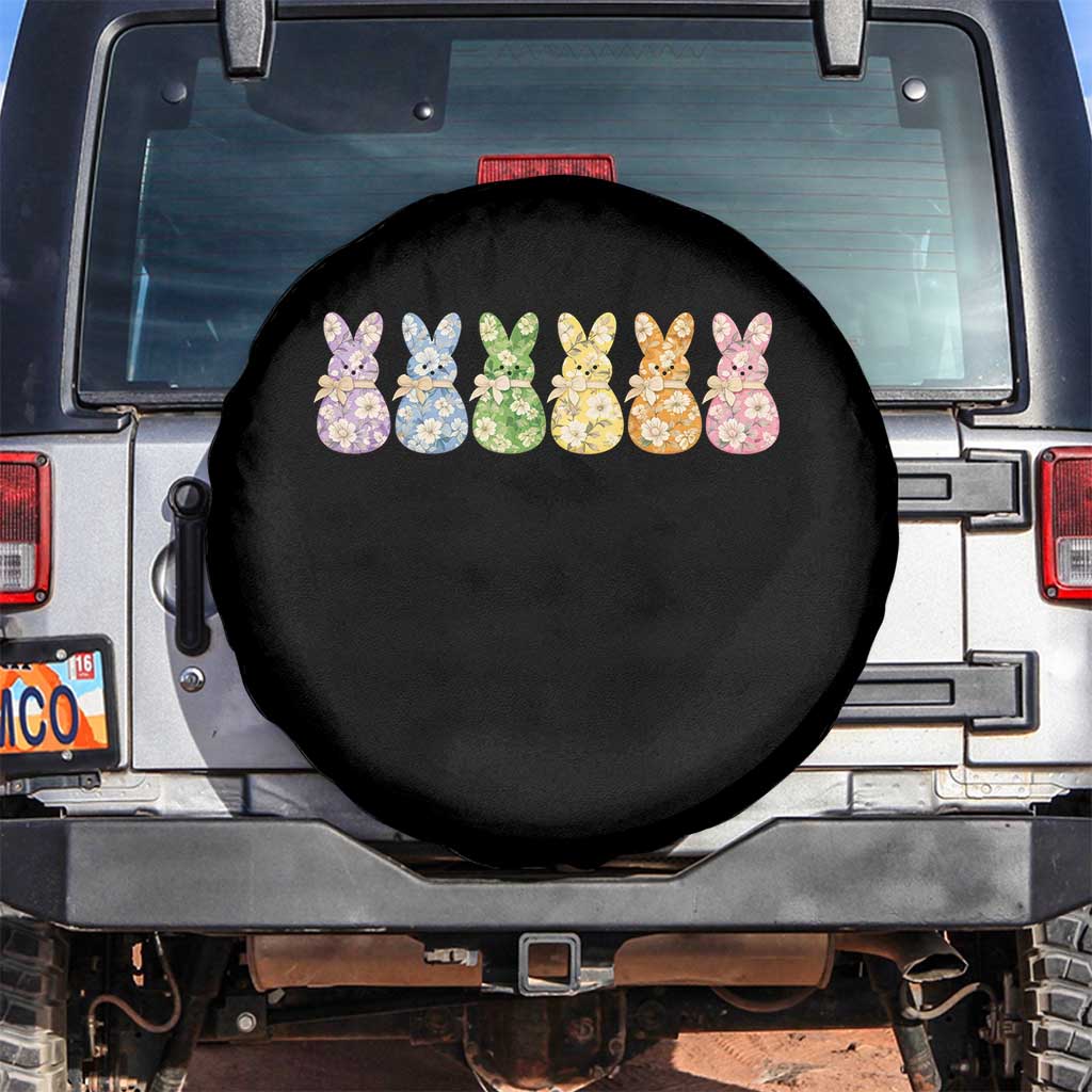 Easter Day Vintage Colorful Floral Sugary Bunnies Spare Tire Cover TS11 No hole Black Print Your Wear