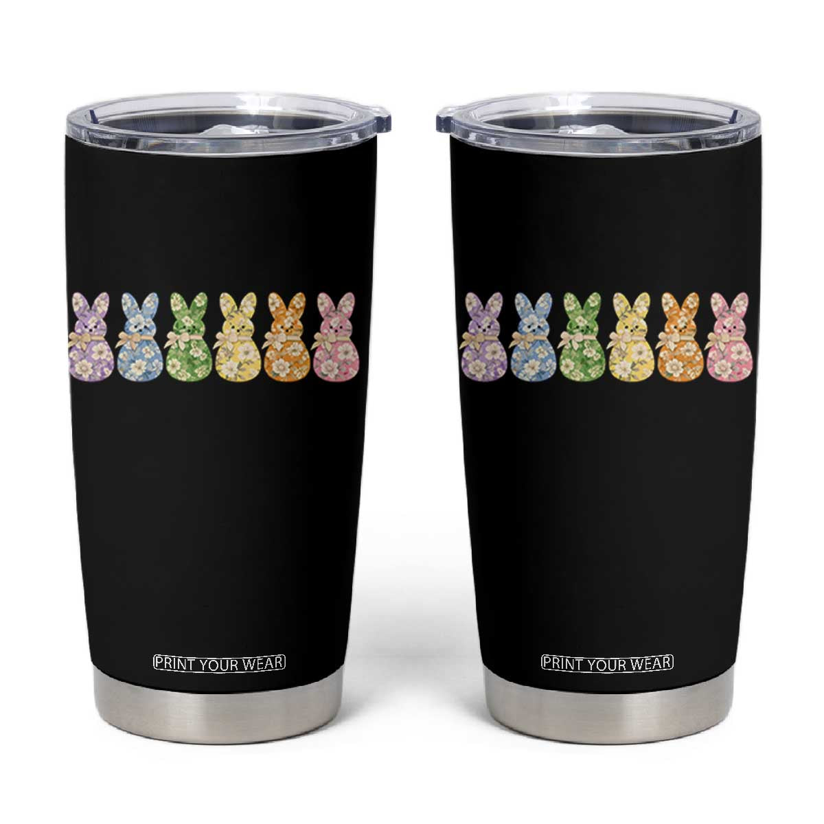 Easter Day Vintage Colorful Floral Sugary Bunnies Tumbler Cup TS11 Black Print Your Wear