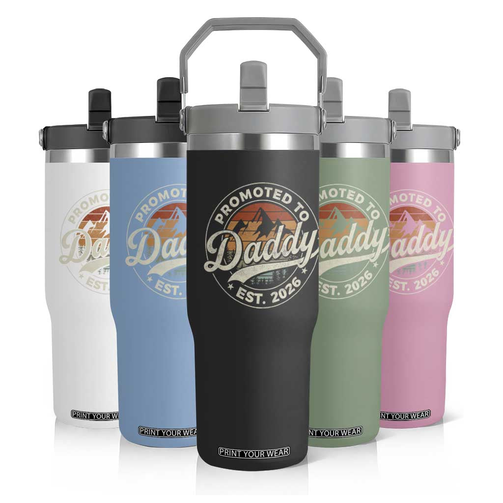 Promoted To Daddy Est 2026 Flip Straw Tumbler Soon to Be Dad Retro Baby Announcement TS11 Print Your Wear