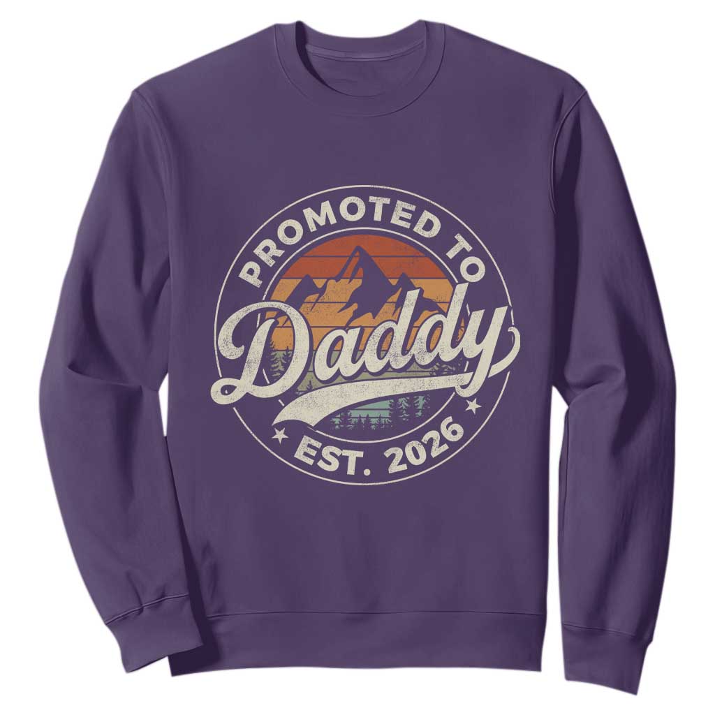 Promoted To Daddy Est 2026 Sweatshirt Soon to Be Dad Retro Baby Announcement TS11 Purple Print Your Wear