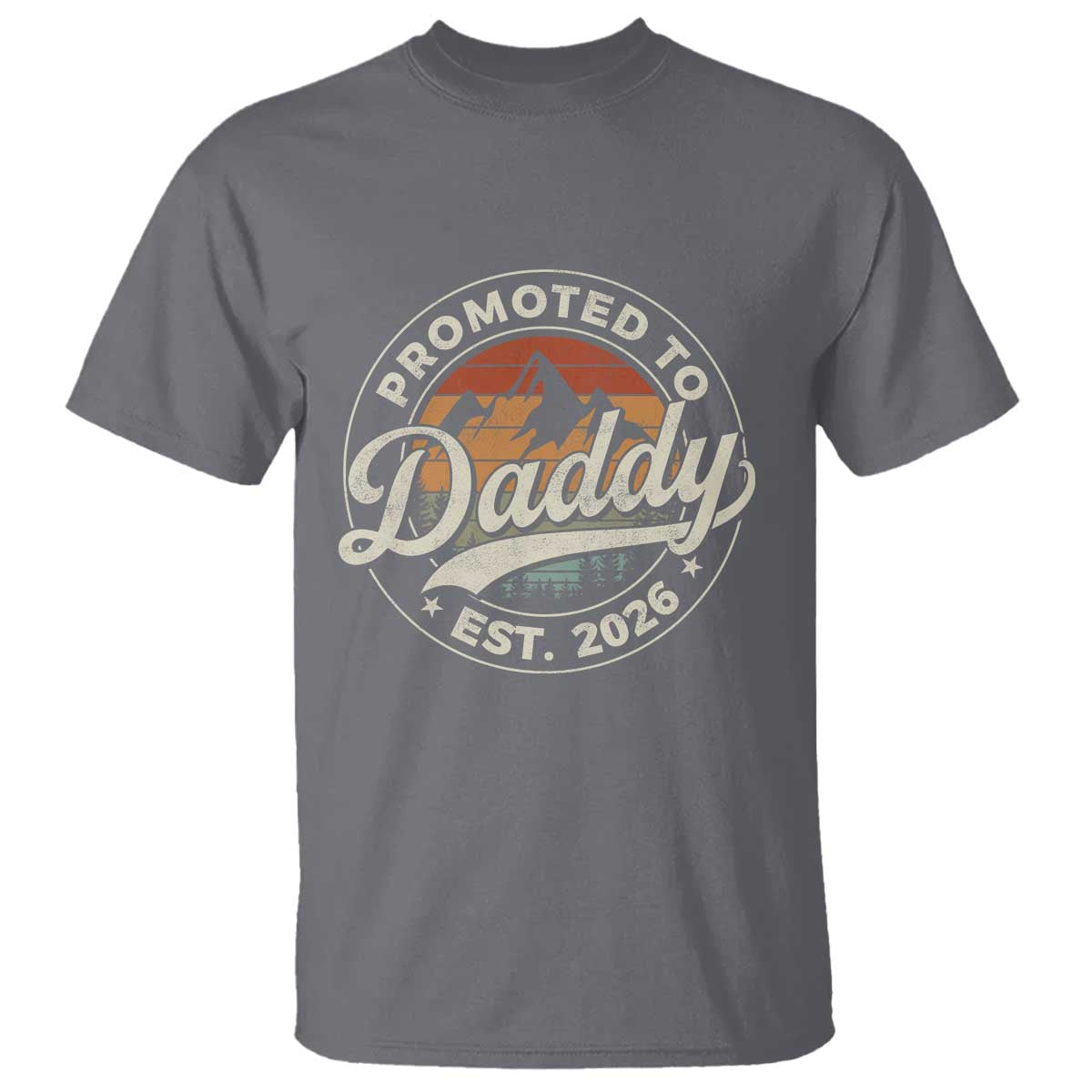 Promoted To Daddy Est 2026 T Shirt - Soon to Be Dad - Retro Baby Announcement TS11 Charcoal Print Your Wear