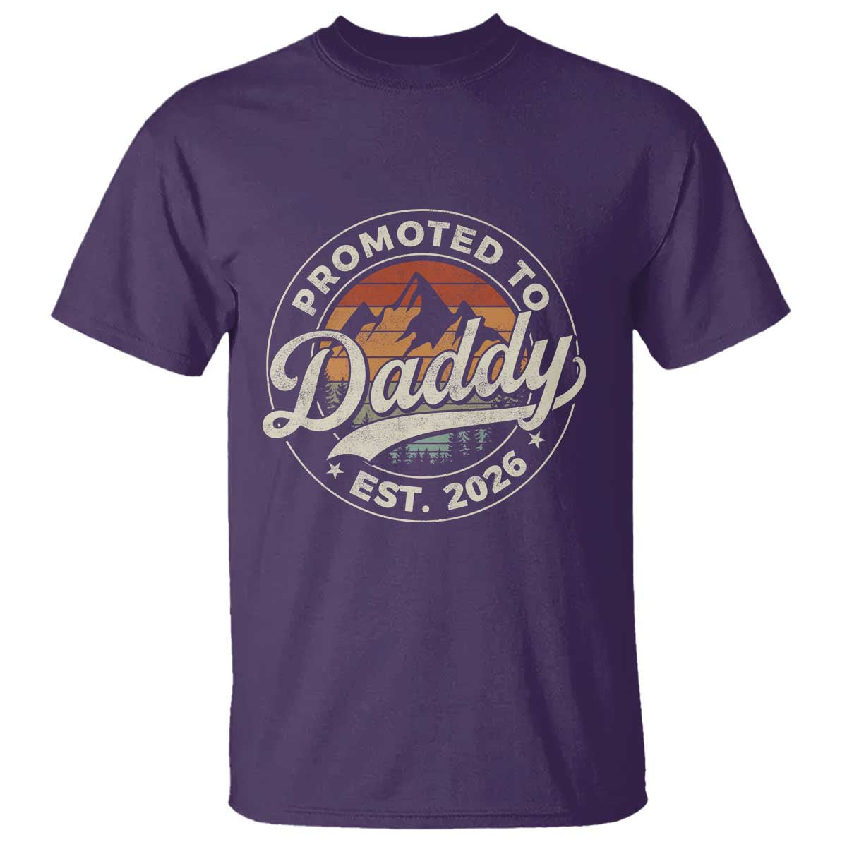 Promoted To Daddy Est 2026 T Shirt - Soon to Be Dad - Retro Baby Announcement TS11 Purple Print Your Wear