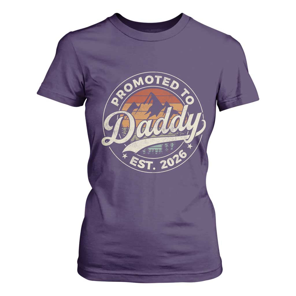 Promoted To Daddy Est 2026 T Shirt For Women Soon to Be Dad Retro Baby Announcement TS11 Purple Print Your Wear