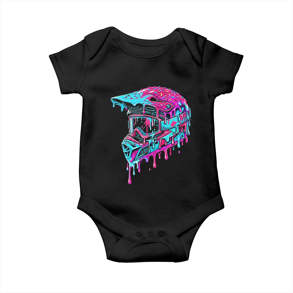 Motocross Helmet Drip Ice Cream Melt Graphic Dirt Bike Racing Baby Onesie TS11 Black Print Your Wear