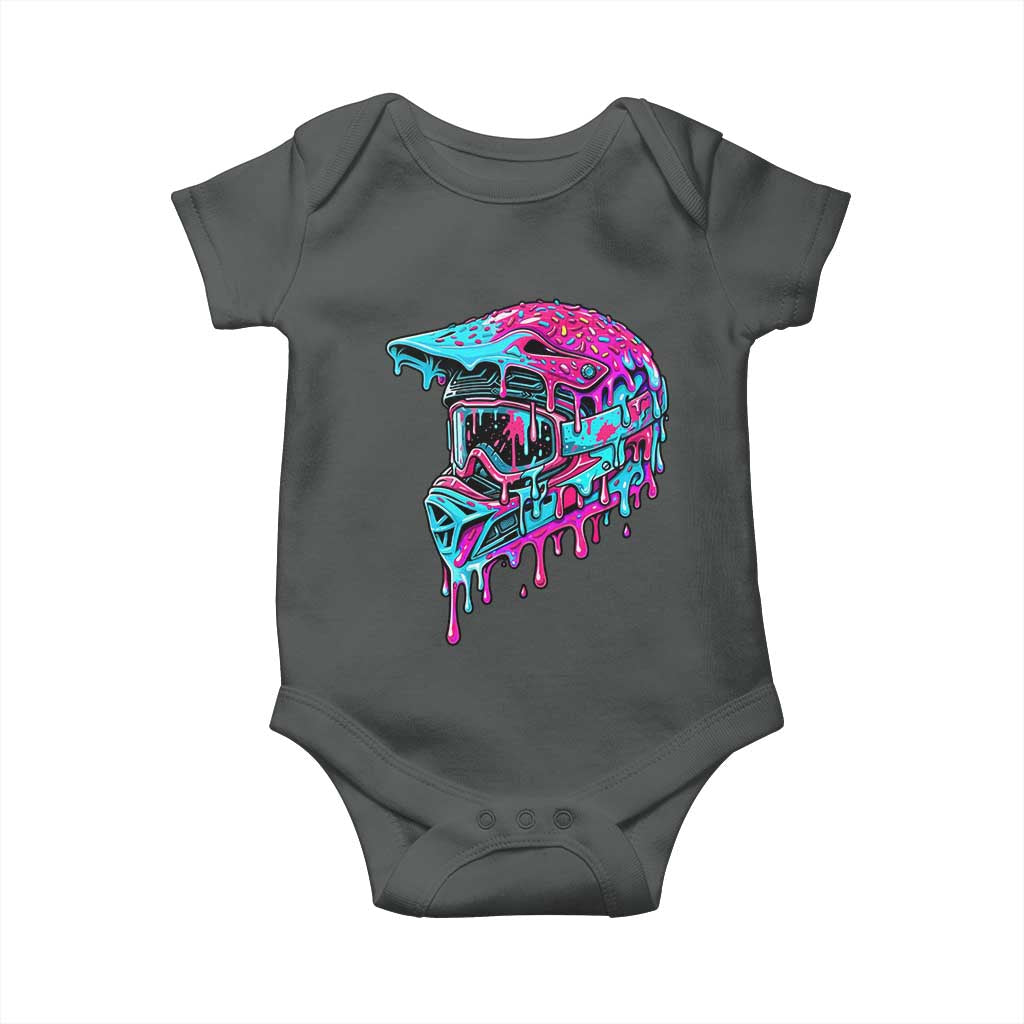 Motocross Helmet Drip Ice Cream Melt Graphic Dirt Bike Racing Baby Onesie TS11 Dark Heather Print Your Wear