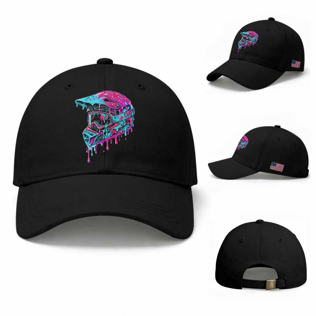 Motocross Helmet Drip Ice Cream Melt Graphic Dirt Bike Racing Baseball Cap TS11 Baseball Cap Universal Fit Black Print Your Wear