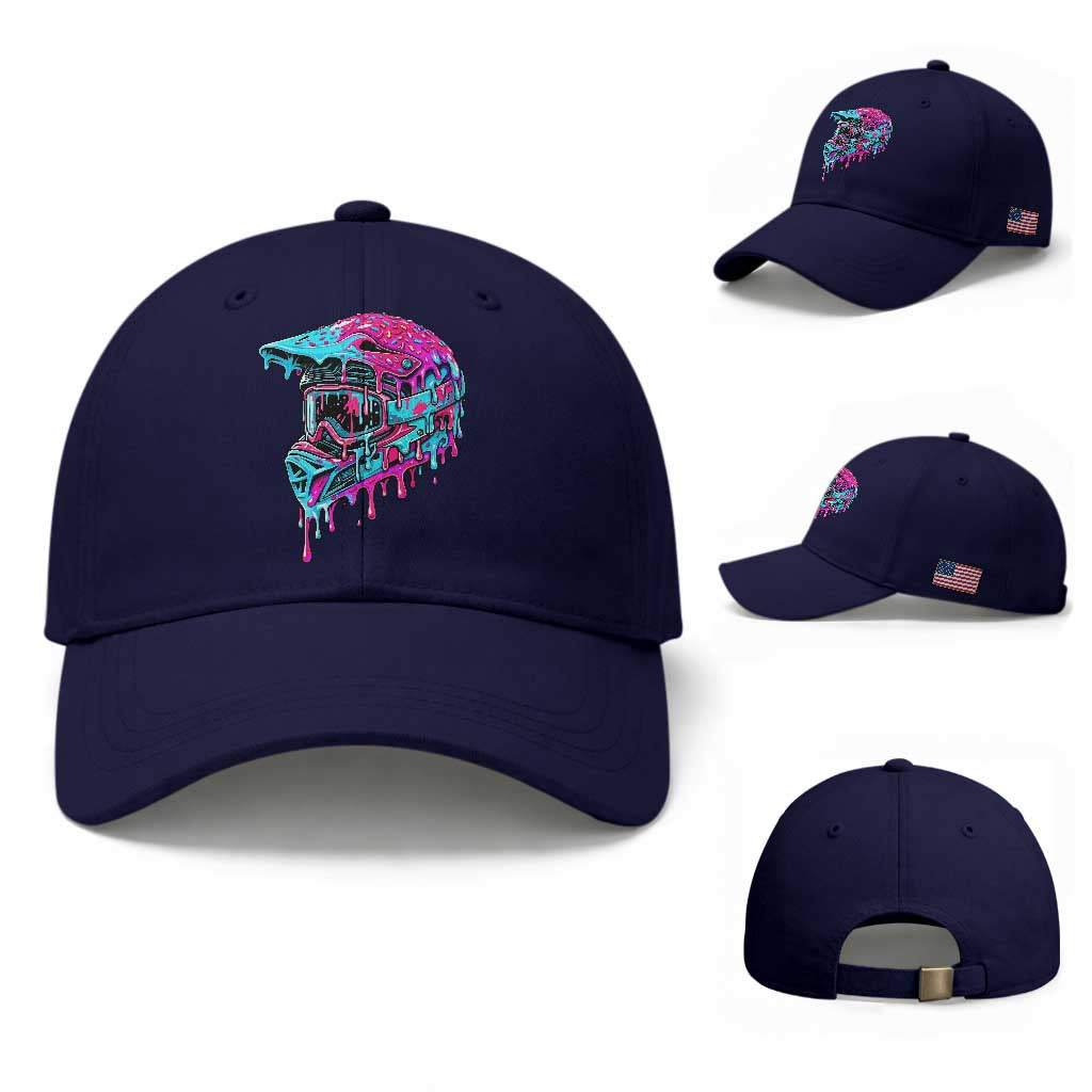 Motocross Helmet Drip Ice Cream Melt Graphic Dirt Bike Racing Baseball Cap TS11 Baseball Cap Universal Fit Dark Blue Print Your Wear