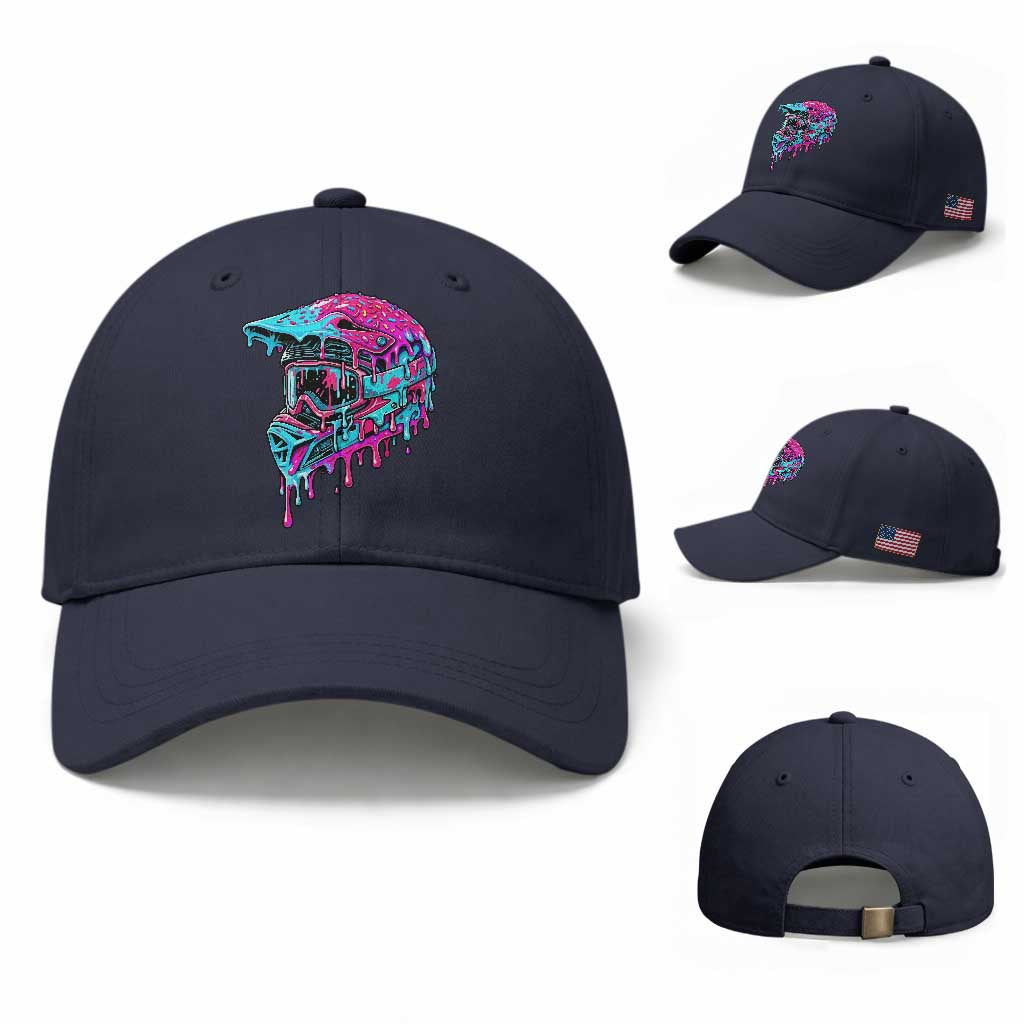 Motocross Helmet Drip Ice Cream Melt Graphic Dirt Bike Racing Baseball Cap TS11 Baseball Cap Universal Fit Navy Print Your Wear