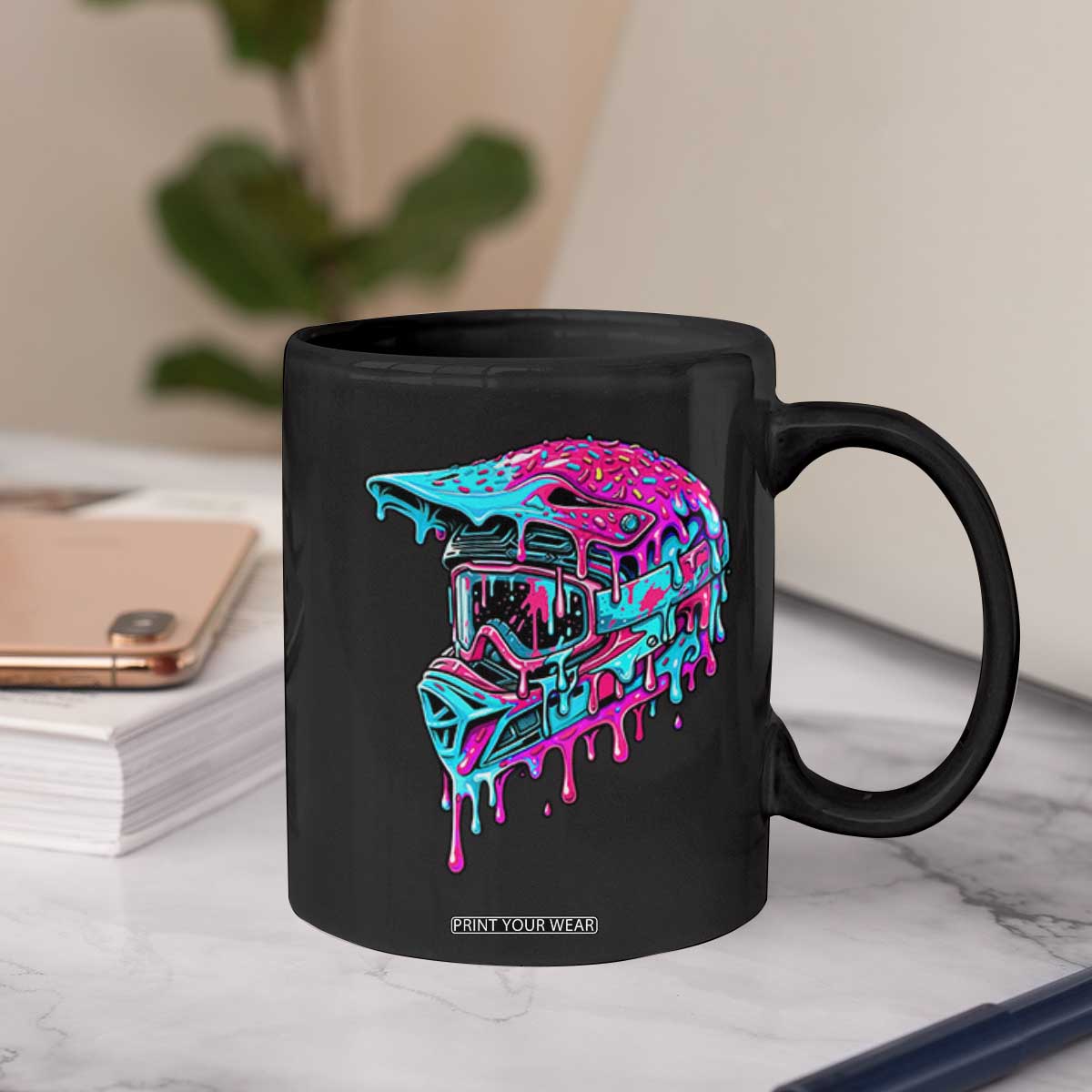 Motocross Helmet Drip Ice Cream Melt Graphic Dirt Bike Racing Coffee Mug TS11 Print Your Wear