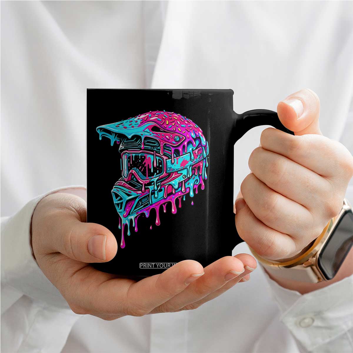 Motocross Helmet Drip Ice Cream Melt Graphic Dirt Bike Racing Coffee Mug TS11 Print Your Wear