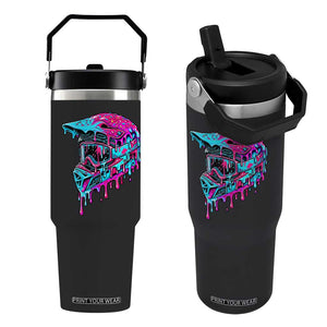 Motocross Helmet Drip Ice Cream Melt Graphic Dirt Bike Racing Flip Straw Tumbler TS11 One Size: 30 oz Black Print Your Wear