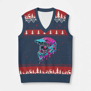 Motocross Helmet Drip Ice Cream Melt Graphic Dirt Bike Racing V-Neck Knit Sweater Vest TS11 Navy Red Print Your Wear