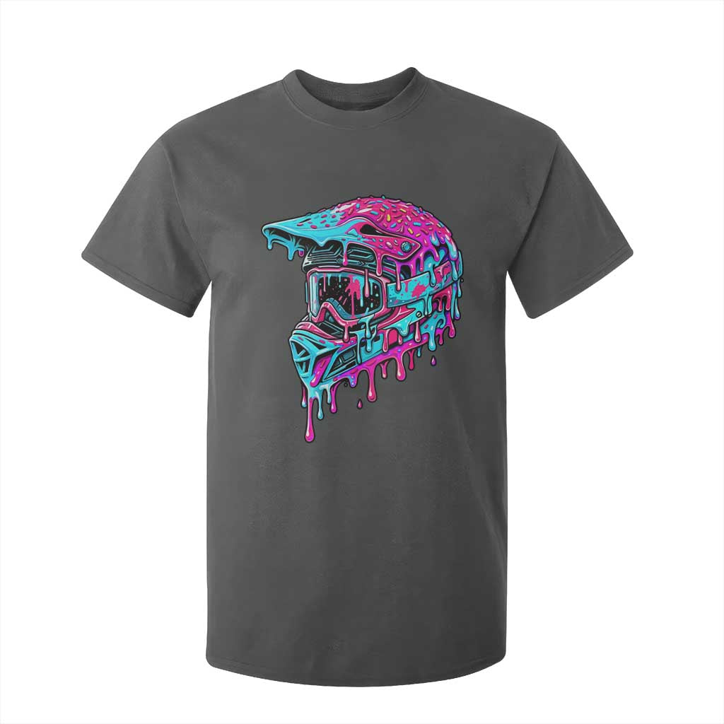 Motocross Helmet Drip Ice Cream Melt Graphic Dirt Bike Racing T Shirt For Kid TS11 Dark Heather Print Your Wear