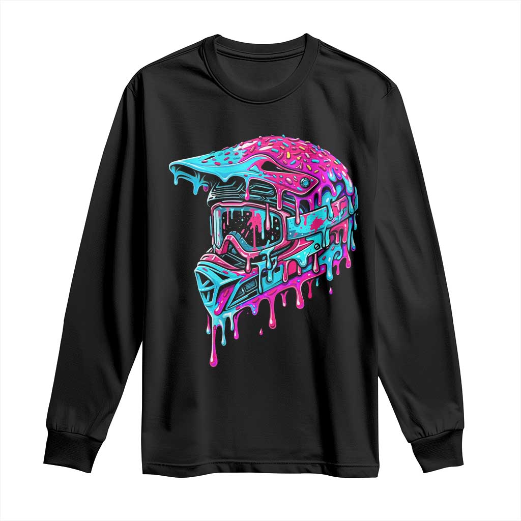 Motocross Helmet Drip Ice Cream Melt Graphic Dirt Bike Racing Long Sleeve Shirt TS11 Black Print Your Wear