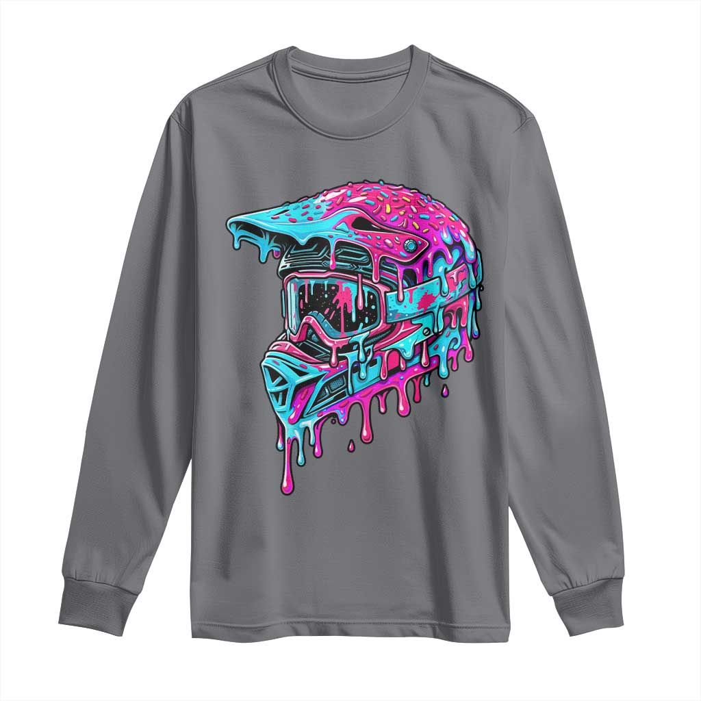 Motocross Helmet Drip Ice Cream Melt Graphic Dirt Bike Racing Long Sleeve Shirt TS11 Charcoal Print Your Wear