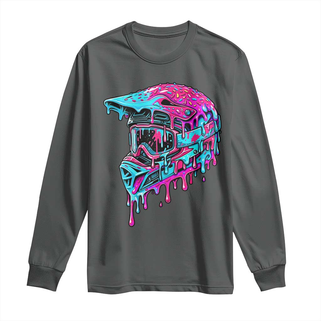 Motocross Helmet Drip Ice Cream Melt Graphic Dirt Bike Racing Long Sleeve Shirt TS11 Dark Heather Print Your Wear