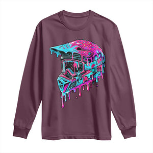 Motocross Helmet Drip Ice Cream Melt Graphic Dirt Bike Racing Long Sleeve Shirt TS11 Maroon Print Your Wear
