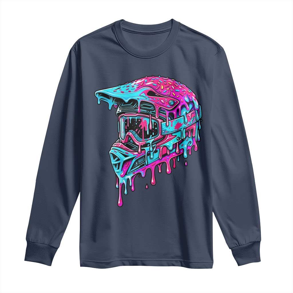 Motocross Helmet Drip Ice Cream Melt Graphic Dirt Bike Racing Long Sleeve Shirt TS11 Navy Print Your Wear