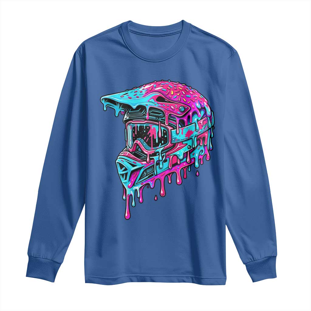 Motocross Helmet Drip Ice Cream Melt Graphic Dirt Bike Racing Long Sleeve Shirt TS11 Royal Blue Print Your Wear