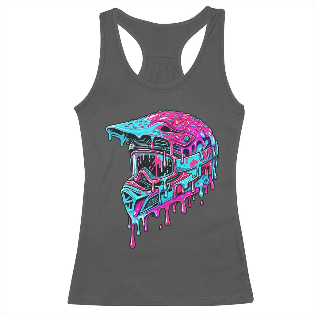 Motocross Helmet Drip Ice Cream Melt Graphic Dirt Bike Racing Racerback Tank Top TS11 Dark Heather Print Your Wear