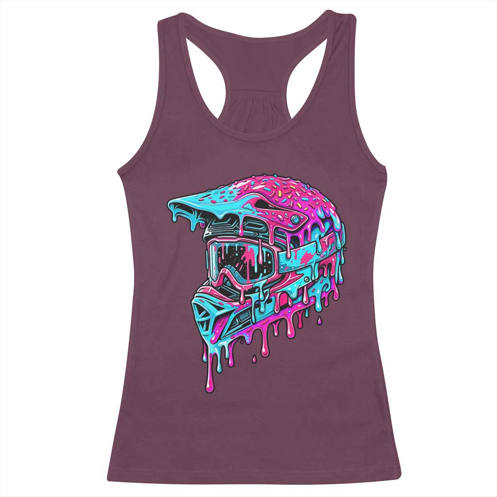Motocross Helmet Drip Ice Cream Melt Graphic Dirt Bike Racing Racerback Tank Top TS11 Maroon Print Your Wear