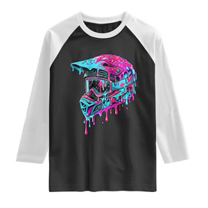 Motocross Helmet Drip Ice Cream Melt Graphic Dirt Bike Racing Raglan Shirt TS11 Black White Print Your Wear