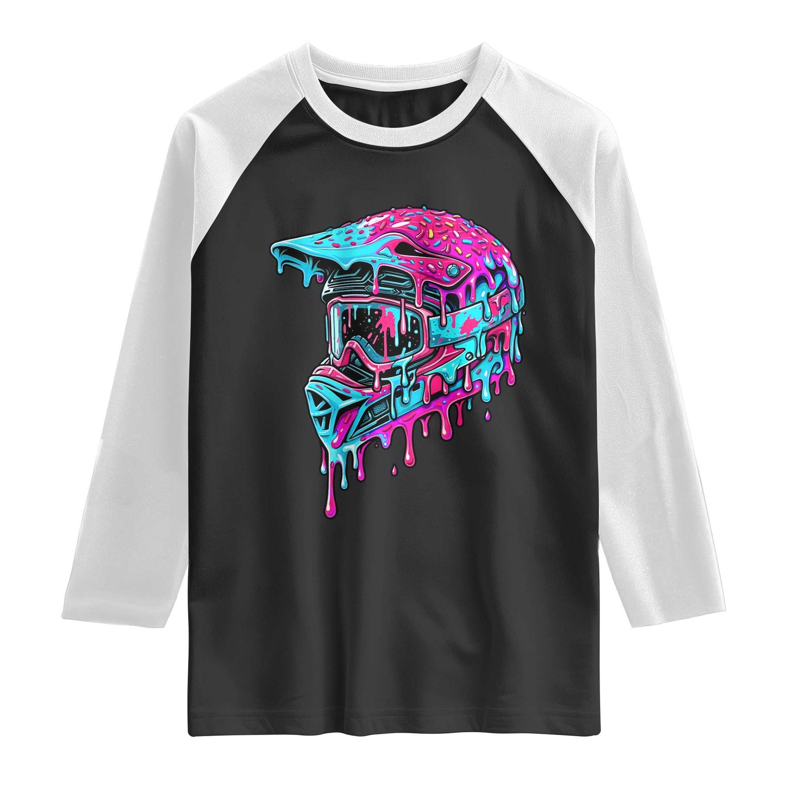 Motocross Helmet Drip Ice Cream Melt Graphic Dirt Bike Racing Raglan Shirt TS11 Black White Print Your Wear