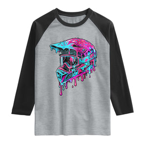 Motocross Helmet Drip Ice Cream Melt Graphic Dirt Bike Racing Raglan Shirt TS11 Heather Gray Black Print Your Wear