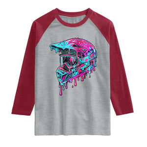 Motocross Helmet Drip Ice Cream Melt Graphic Dirt Bike Racing Raglan Shirt TS11 Heather Gray Heather Red Print Your Wear