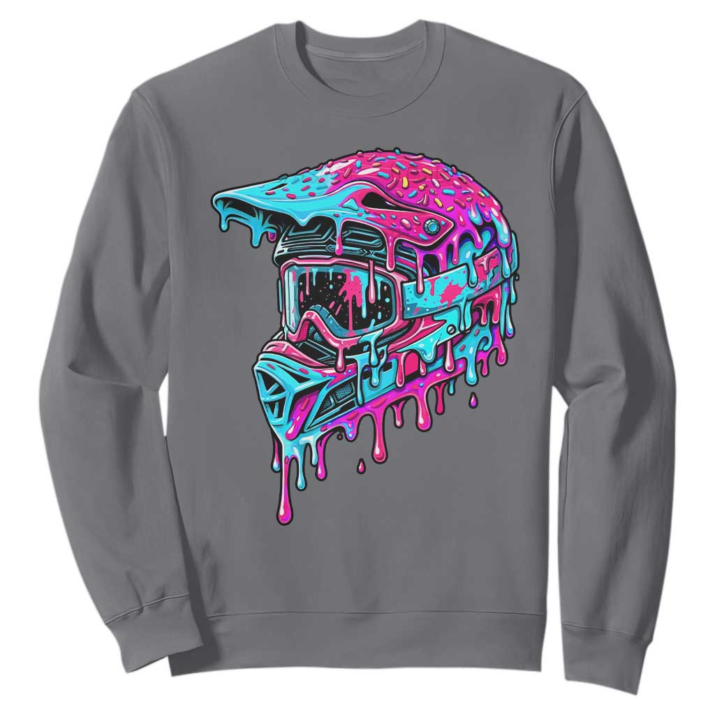 Motocross Helmet Drip Ice Cream Melt Graphic Dirt Bike Racing Sweatshirt TS11 Charcoal Print Your Wear