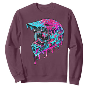 Motocross Helmet Drip Ice Cream Melt Graphic Dirt Bike Racing Sweatshirt TS11 Maroon Print Your Wear