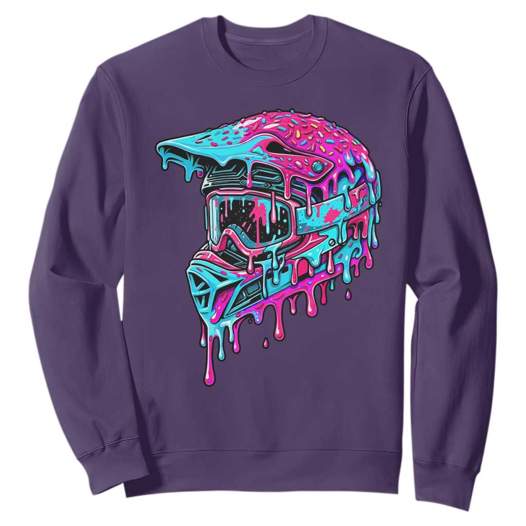 Motocross Helmet Drip Ice Cream Melt Graphic Dirt Bike Racing Sweatshirt TS11 Purple Print Your Wear