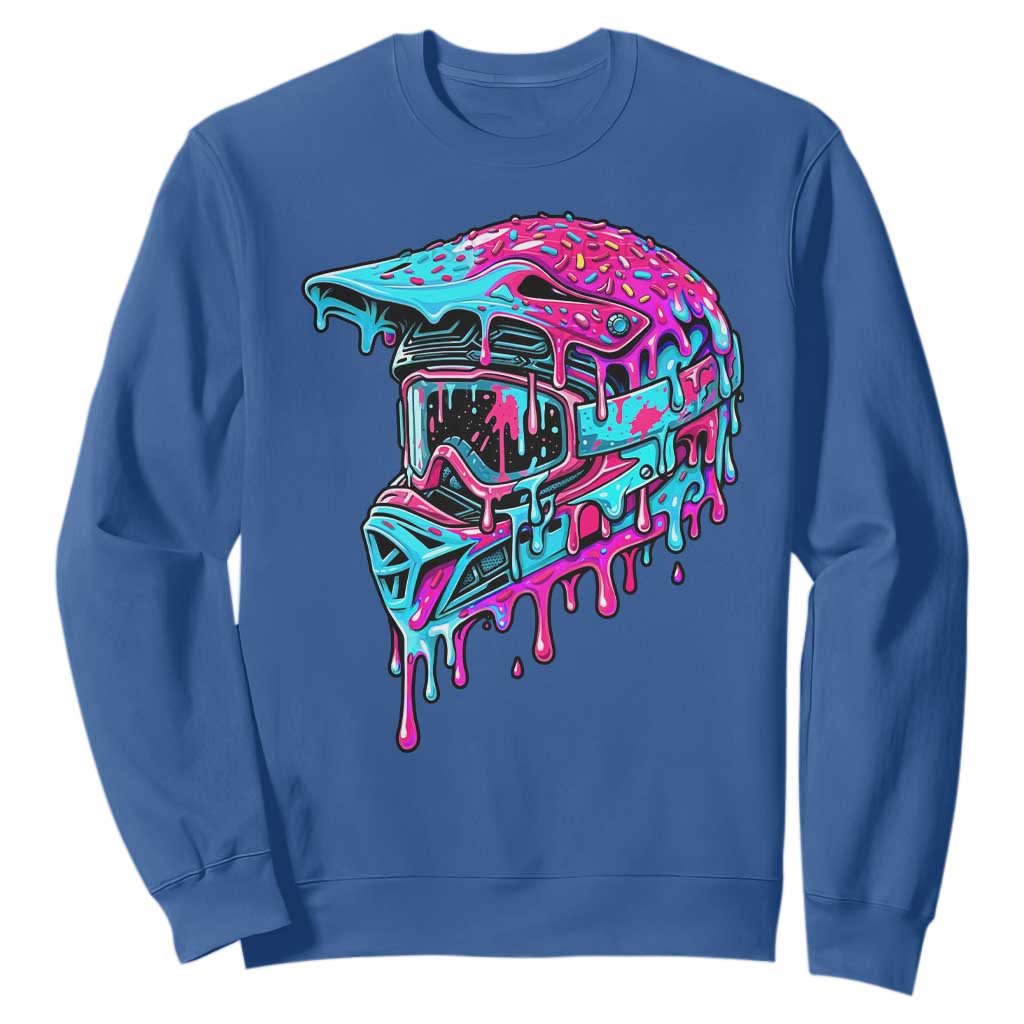 Motocross Helmet Drip Ice Cream Melt Graphic Dirt Bike Racing Sweatshirt TS11 Royal Blue Print Your Wear