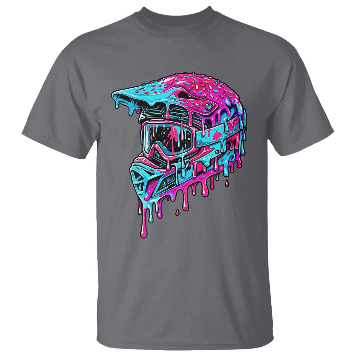Motocross Helmet Drip Ice Cream Melt Graphic Dirt Bike Racing T Shirt TS11 Charcoal Print Your Wear