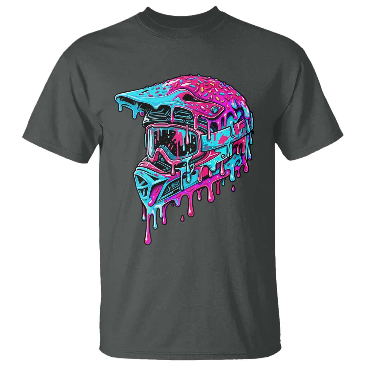 Motocross Helmet Drip Ice Cream Melt Graphic Dirt Bike Racing T Shirt TS11 Dark Heather Print Your Wear