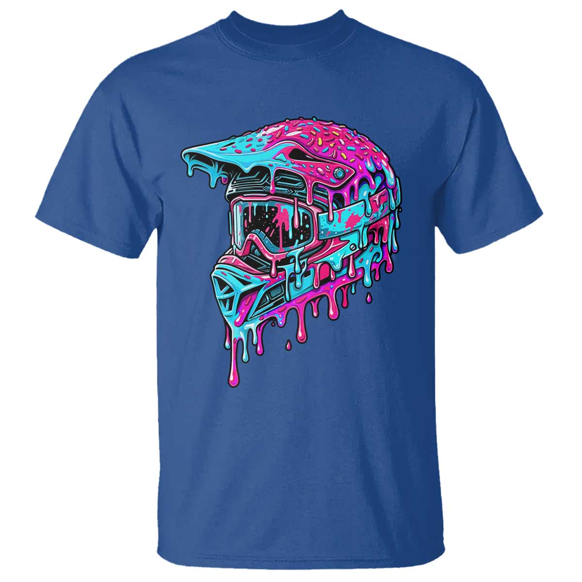 Motocross Helmet Drip Ice Cream Melt Graphic Dirt Bike Racing T Shirt TS11 Royal Blue Print Your Wear