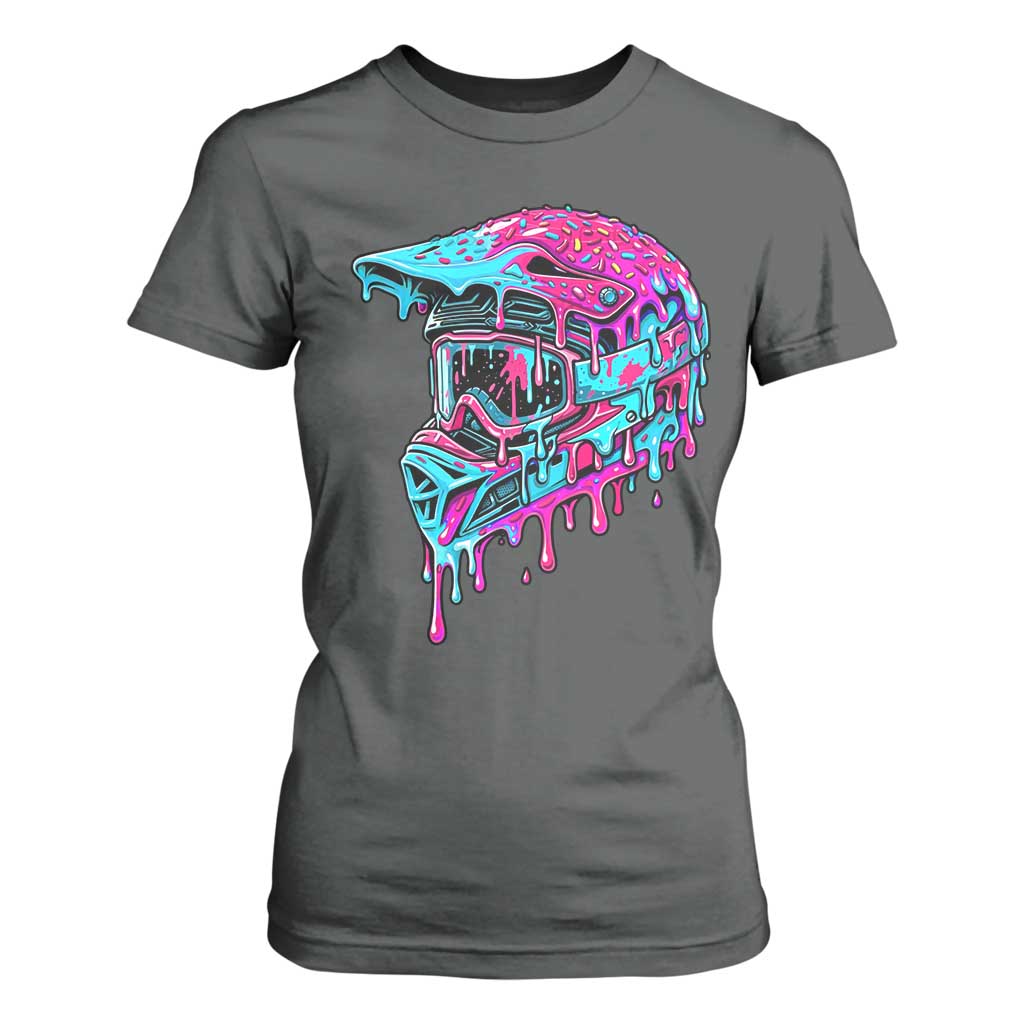 Motocross Helmet Drip Ice Cream Melt Graphic Dirt Bike Racing T Shirt For Women TS11 Dark Heather Print Your Wear