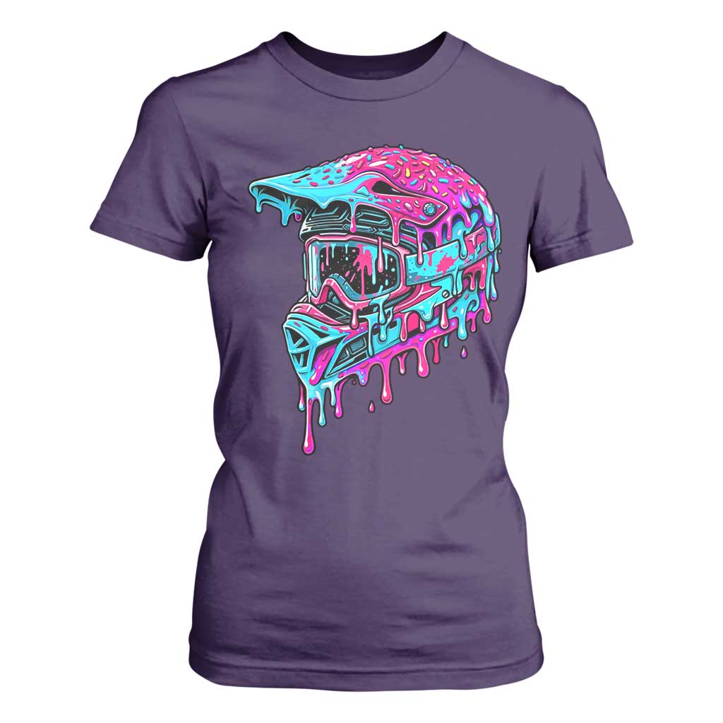 Motocross Helmet Drip Ice Cream Melt Graphic Dirt Bike Racing T Shirt For Women TS11 Purple Print Your Wear