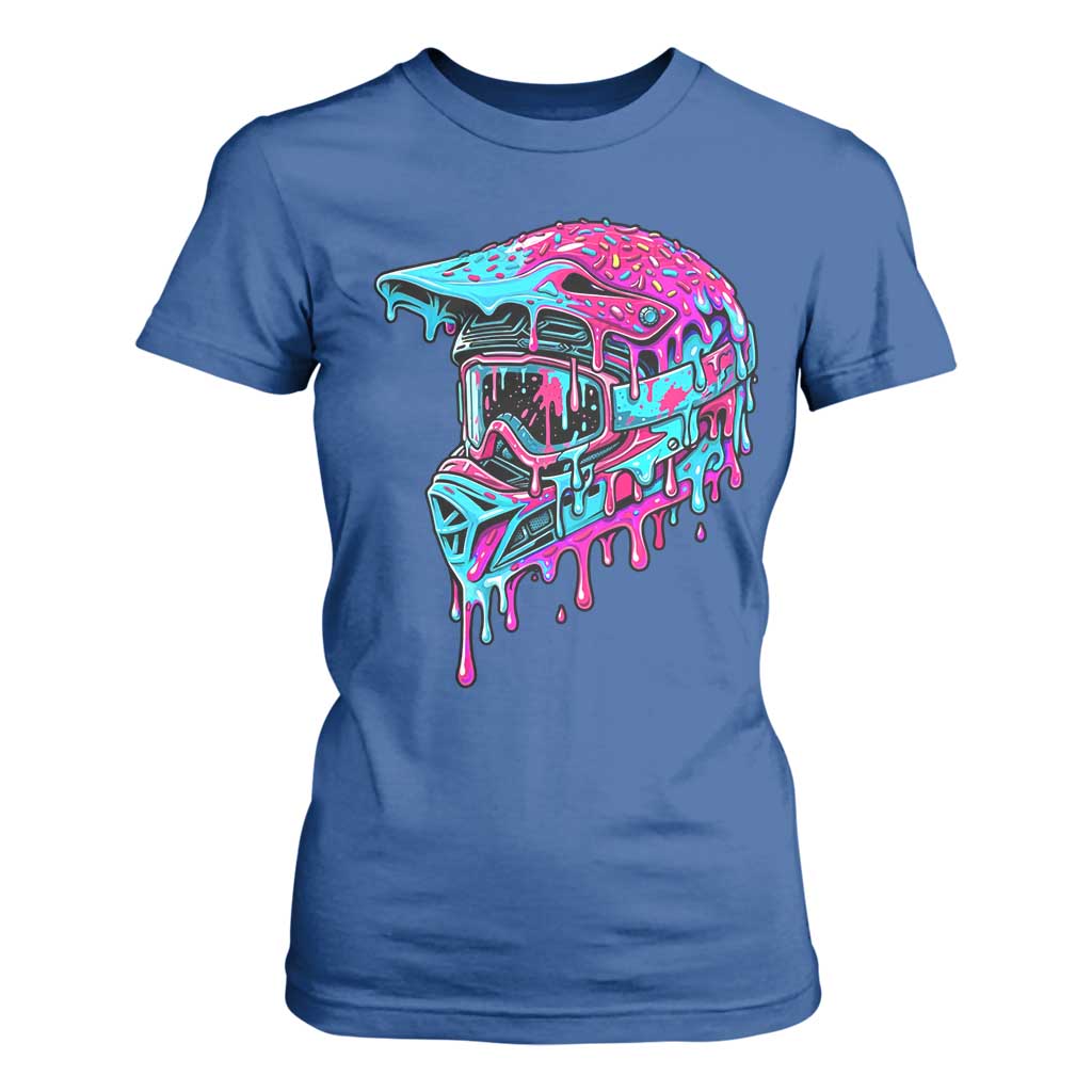 Motocross Helmet Drip Ice Cream Melt Graphic Dirt Bike Racing T Shirt For Women TS11 Royal Blue Print Your Wear
