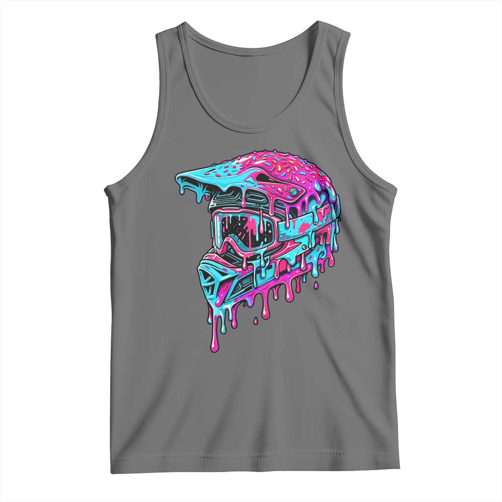 Motocross Helmet Drip Ice Cream Melt Graphic Dirt Bike Racing Tank Top TS11 Black Heather Print Your Wear