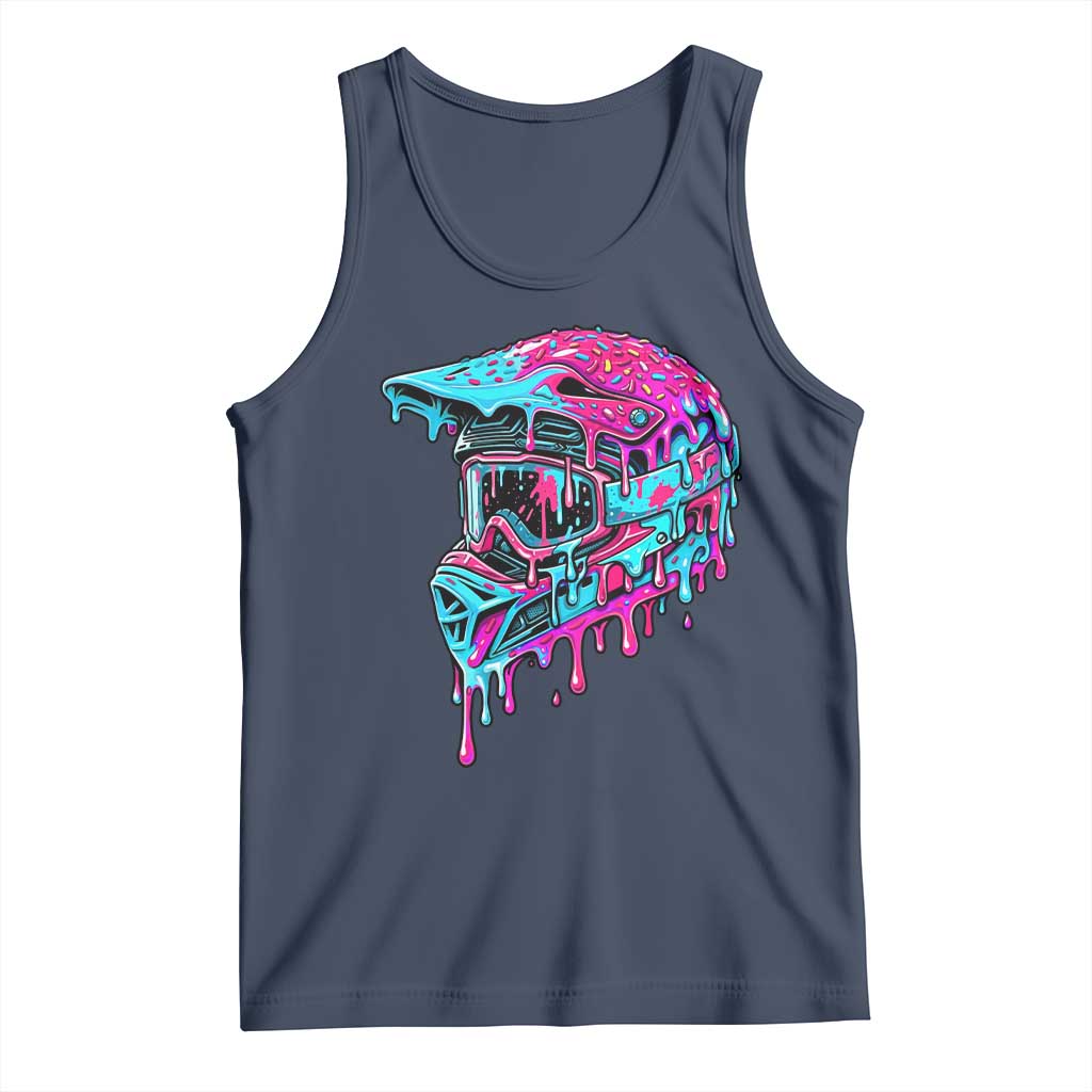 Motocross Helmet Drip Ice Cream Melt Graphic Dirt Bike Racing Tank Top TS11 Navy Print Your Wear