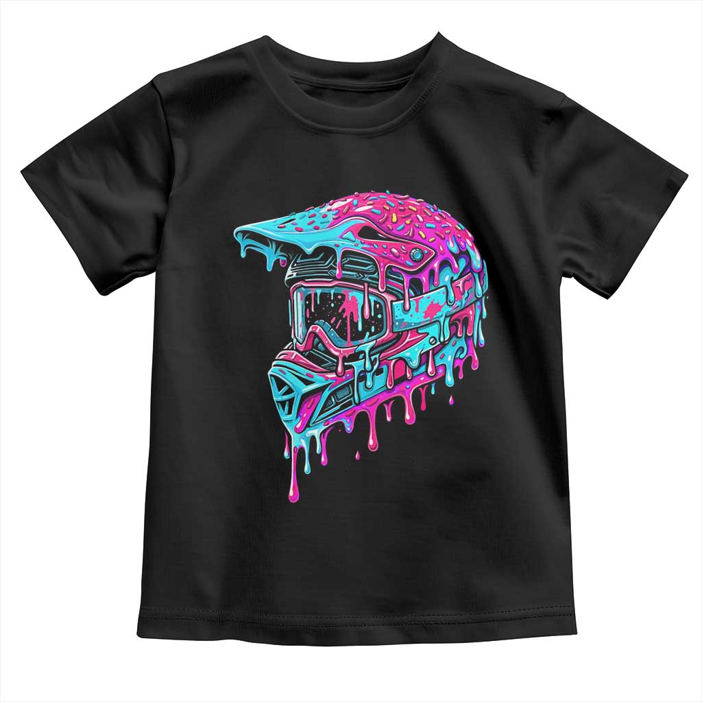 Motocross Helmet Drip Ice Cream Melt Graphic Dirt Bike Racing Toddler T Shirt TS11 Black Print Your Wear