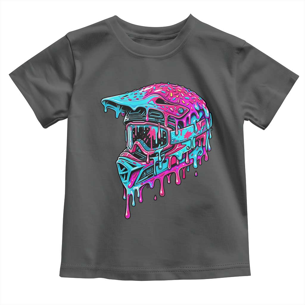 Motocross Helmet Drip Ice Cream Melt Graphic Dirt Bike Racing Toddler T Shirt TS11 Dark Heather Print Your Wear