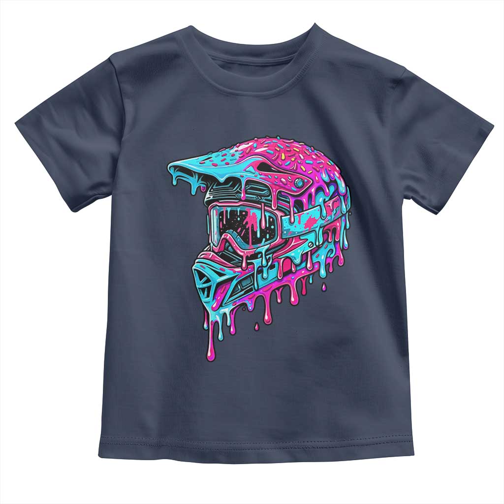 Motocross Helmet Drip Ice Cream Melt Graphic Dirt Bike Racing Toddler T Shirt TS11 Navy Print Your Wear