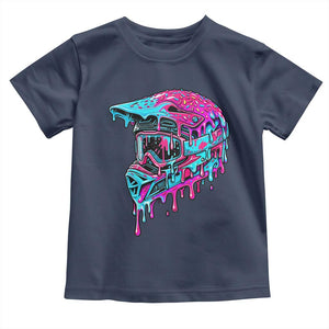 Motocross Helmet Drip Ice Cream Melt Graphic Dirt Bike Racing Toddler T Shirt TS11 Navy Print Your Wear