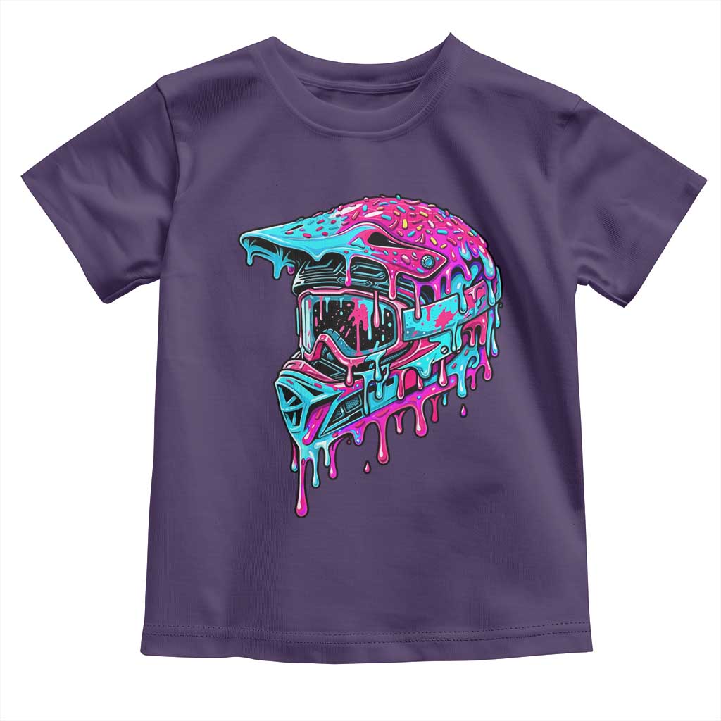 Motocross Helmet Drip Ice Cream Melt Graphic Dirt Bike Racing Toddler T Shirt TS11 Purple Print Your Wear