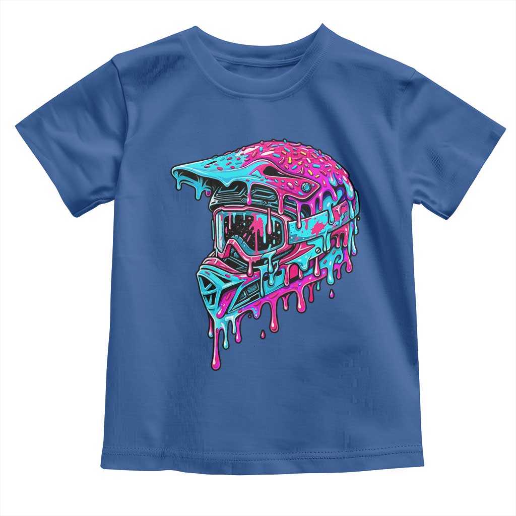 Motocross Helmet Drip Ice Cream Melt Graphic Dirt Bike Racing Toddler T Shirt TS11 Royal Blue Print Your Wear